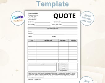 Modello di preventivo / Modulo di preventivo modificabile / Foglio di stima aziendale / Modello di proposta stampabile - Download immediato