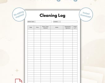 Afdrukbaar pdf-bestand schoonmaaklogboek | Tracker dagelijkse schoonmaakchecklist | Zakelijk schoonmaakjournaal | A4 US-brief direct downloaden