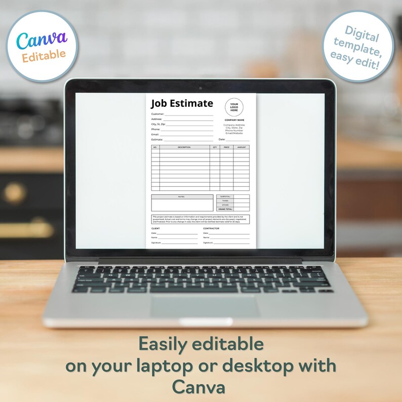Job Estimate Template Canva Editable | Work Estimate Form ...