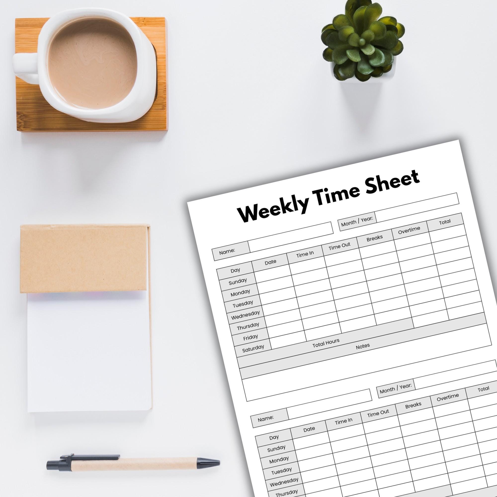 Workers Time Sheet.pdf Printable Weekly Time Sheet PDF | Employee Work Hours Log | Staff ...