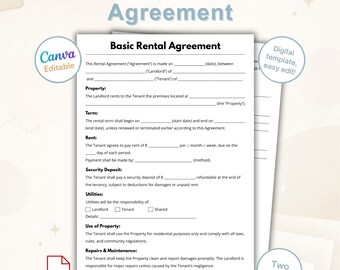 Sjabloon basishuurovereenkomst | Bewerkbaar leasecontract | Afdrukbare pdf-huurovereenkomst | Formulier verhuurder: