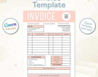 Invoice Template for Freelancers | Editable Canva Invoice Form, A4 & US Letter