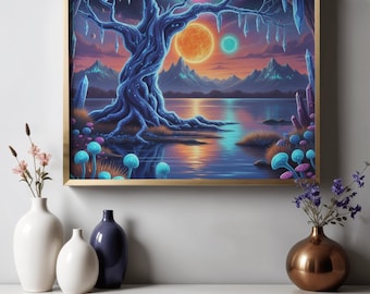 Crystal Tree of Life Print, Ethereal Sci-Fi Landscape (Digital Download)