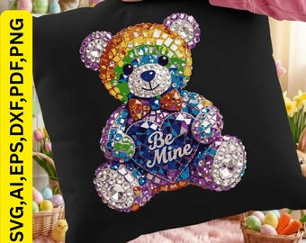 Mosaic Rainbow Teddy Bear SVG, Valentine's Day Clipart (Digital Download)