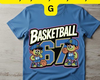 Basketball 67 Kids Sweatshirt, Cartoon Athlete Graphic, Team Spirit Apparel
