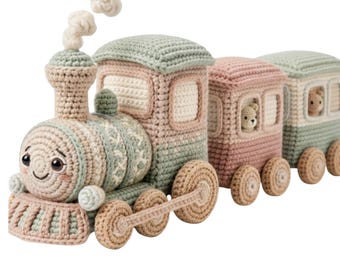 Cute Crochet Train PNG | Printable Nursery Clipart | Digital Download | Amigurumi Train PNG