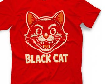 Retro Black Cat T-Shirt, Vintage Cartoon Graphic Tee, Spooky Cat Lover Gift, Edgy Streetwear Top, Creepy Cute Aesthetic, Unisex Apparel