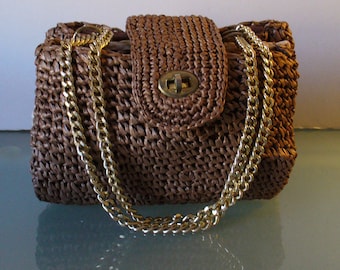 Vintage Dayne Taylor Raffia Accordian Handbag  Made in Japan