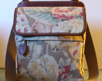 Vintage Fossil Floral Canvas Crossbody  Bag