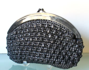 Vintage Black Raffia Clutch