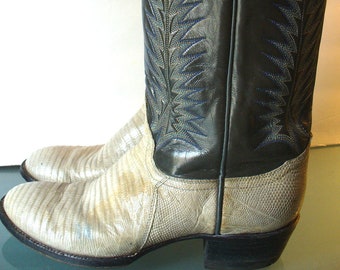 Vintage Tony Lama Lizard & Leather Men's Cowboy Boots Size 8.5D