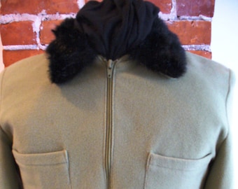 Vintage Mint Green Made In France Tally Weijl Wool Jacket With Faux Fur Collar Size M