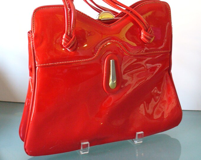 Vintage Candy Apple Red Patent Leather Mod Tote Bag - Etsy