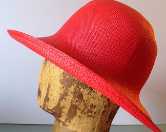 Vintage Wide Brim Red Panama Hat