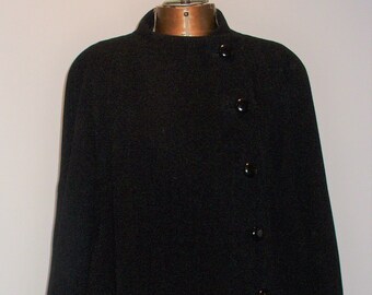 Vintage Trigere Coat Black Wool Size 12