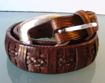Vintage Sentry Woven Leather Belt / Lizard Detail Size 34