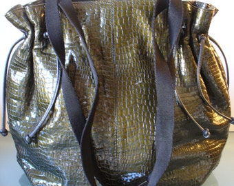 Carlos Falchi Olive Drab Faux Alligator Leather Tote Bag