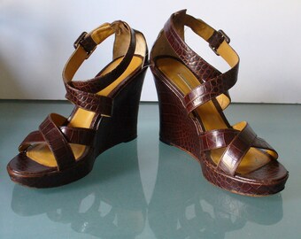 Faux Alligator Wedge Heeled Sandals Size 8M US