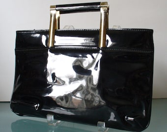 Vintage  Black Patent Leather Clutch Bag
