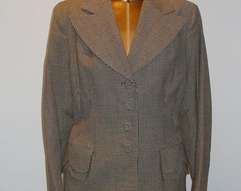 Vintage 1940's Hounds Tooth Check Wasp Waist Jacket