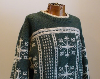 EMS Forest Green & White Snowflake Sweater Size M