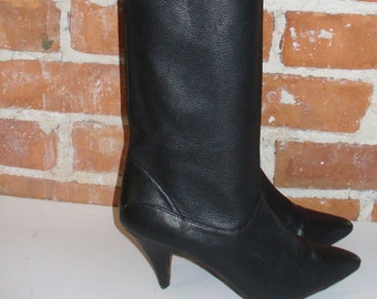 Vintage Video by L.J. Simone Black Leather Corset Boots Size 6.5 M