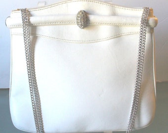 Vintage Morris Moskowitz White Shoulder Bag With Rhinestone Details