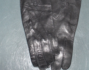 Vintage Embroidered Black Kid Gloves
