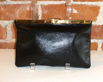 Vintage Etra Black Leather Folding Clutch Bag