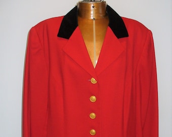 Lord/Taylor Vintage Red Wool Equestrian Blazer with Velvet Collar Size16