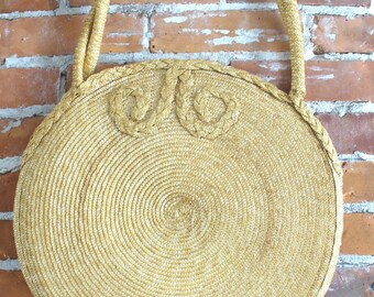 Vintage Carmen Miranda Large  Straw Tote Bag