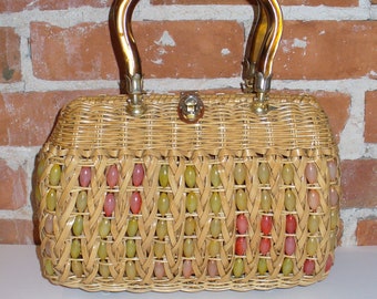 Vintage Mantessa Hand Made Hong Kong Wicker Handbag