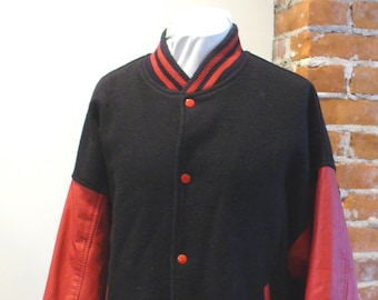 Vintage Leather & Wool Varsity Letterman Jacket XL