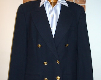 Vintage Talbots Navy Wool Preppy Blazer Size 10