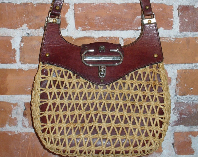 Featured listing image: Vintage Etienne Aigner Straw & Leather Handbag