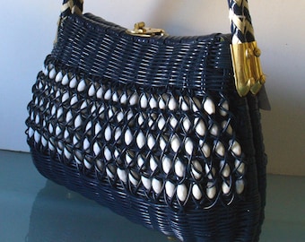 Vintage Simon  Made in Hong Kong  Wicker & Beaded Purse