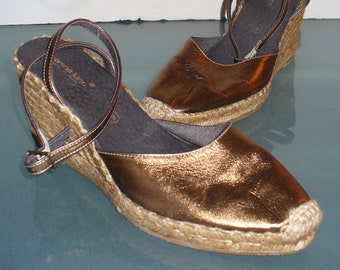 Marina Luna Made in Spain Wedge Heeled Leather Espadrilles Size 9 US