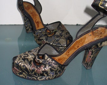 Vintage Brocade Platform Pin Up Shoes