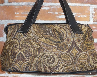 Vintage Fossil Tapestry & Leather  Bag