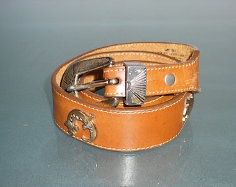 Leegin Silver Creek Collection  Indian Symbol Leather Belt Size 30