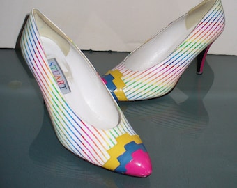 Vintage Stuart Op Art Neon Pumps Size 7 M US