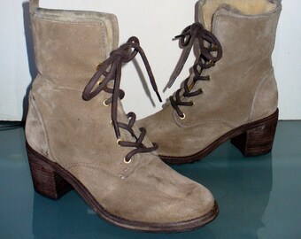 Vintage Hunter Suede & Sheepskin Granny  Boots  Size 6.5 M US