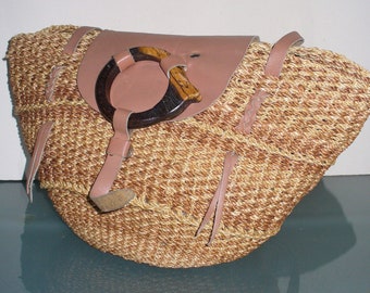 Vintage Bohemian  Straw Tote Bag