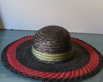 Vintage Wide Brim Straw Summer Hat Made in Spain