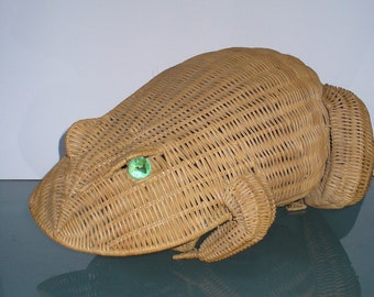 Vintage Wicker Frog Waste Basket Ala Princess Diana