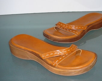 J. Crew Wood And Leather Slide Sandals Size 9