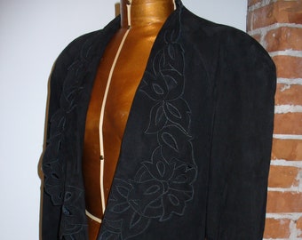 Mondi Escada Vintage Black Suede Bolero Jacket Size 38