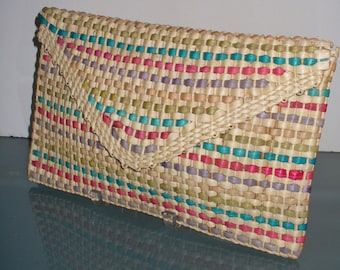 Vintage  Large Natural Straw Clutch Bag