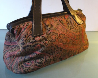 Vintage Fossil Tapestry & Leather  Bag