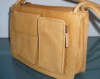 Vintage East West Natural Cowhide Leather Shoulder Bag